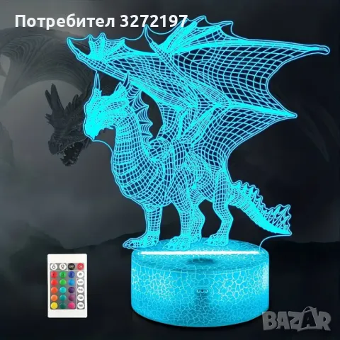 Холограмна 3D LED лампа Дракон-дистанционно управление 16 цвята+други режими на управление, снимка 1