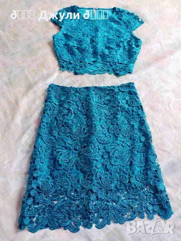 Нов ефектен сет от едра дантела тюркоаз, снимка 2 - Комплекти - 49729762