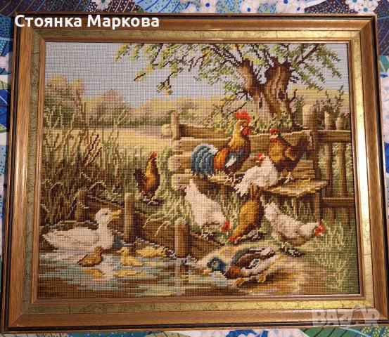 Голям немски гоблен-Селски двор с животинки, снимка 2 - Гоблени - 55884491