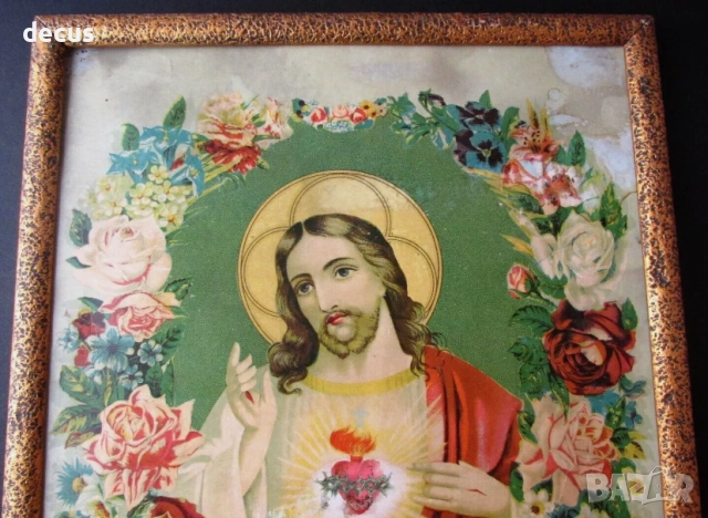 Антична хартиена литопечатна икона на Господ Исус Христос, снимка 2 - Антикварни и старинни предмети - 51463243