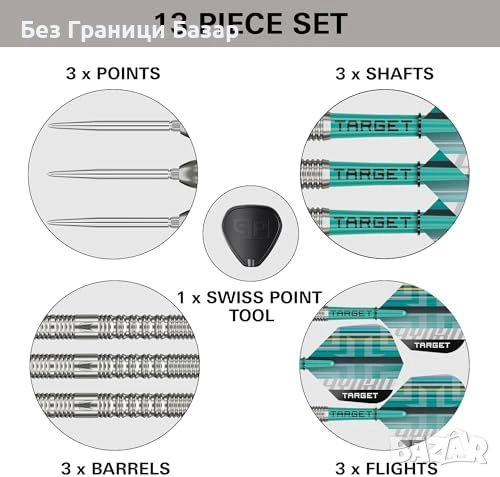 Нови 22g Волфрамови дартс стрели 90% Tungsten Swiss Point Pro Grip Set, снимка 4 - Други спортове - 52080901