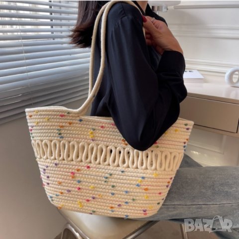Плетена чанта тип кошница Beige, снимка 10 - Чанти - 41477465