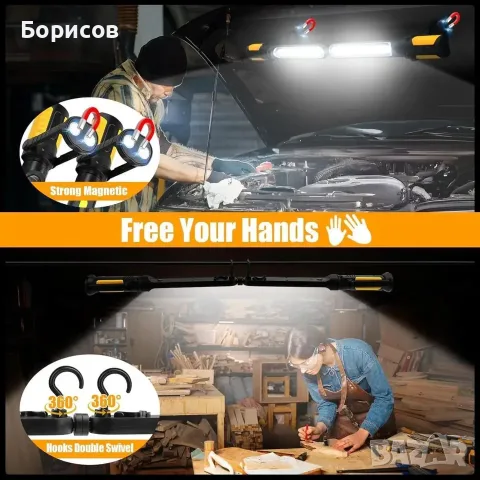 COB Work Light-работна лампа,за сервиз за под капак на кола 2400LM LED 4400mAh, снимка 6 - Аксесоари и консумативи - 55785382