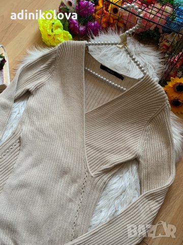 Бежова рипсена блуза, снимка 2 - Блузи с дълъг ръкав и пуловери - 34628324