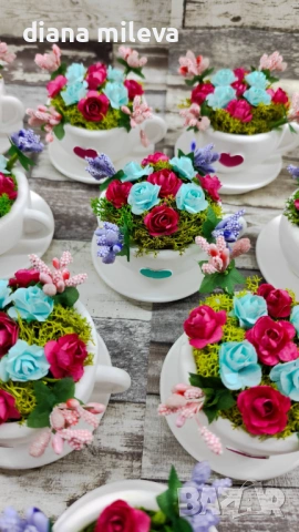 Сладурски чашки с нежни цветлета в тюркоаз и розово!!, снимка 12 - Декорация за дома - 53304069