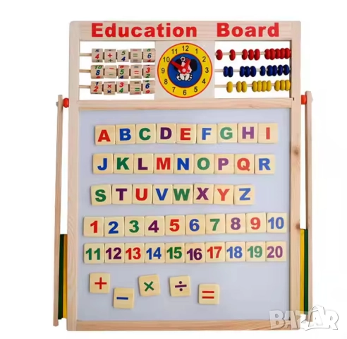 Двулицева Образователна Магнитна Дъска със Сметало и Азбука, Черна Дъска с Тебешири, 43.5x32cm, снимка 2 - Други - 52886914