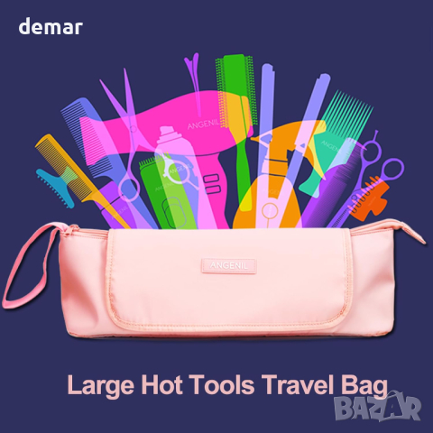 ANGENIL 2 в 1 термоустойчива чанта за уреди за оформяне на коса -четка, преса, маша, розова, снимка 4 - Други - 44804014