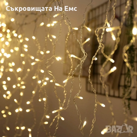 Коледни Лампи Тип Завеса 12метра Светеща Част+1м Захранващ Кабел Интериор/ Екстериор Контролер с 8 р, снимка 6 - Други - 52346621