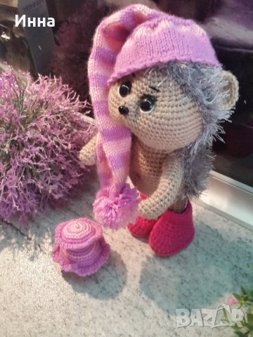 Плетена играчка ”Сънлив Таралеж”, Плетени, ръчно изработени, прекрасен подарък, снимка 10 - Плюшени играчки - 42625108