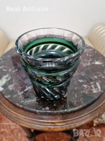 Страхотна антикварна колекционерска белгийска кристална ваза Val Saint Lambert , снимка 3 - Вази - 51041371