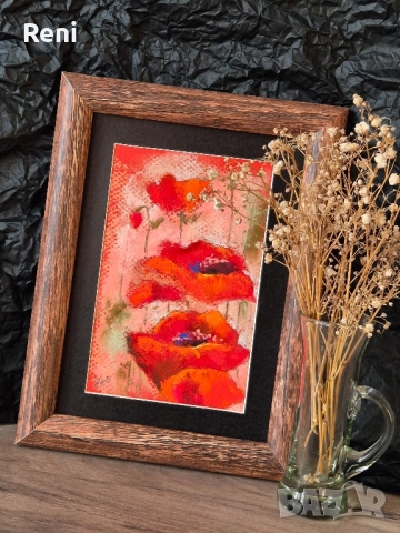 Макове, миниатюра, пастел, снимка 2 - Картини - 52453418