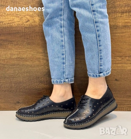 Дамски обувки от естествена кожа с перфорация на платформа , снимка 6 - Дамски ежедневни обувки - 41895983