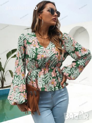 Шифонена дамска риза с карирана флорална щампа с V-образно деколте, 4цвята - 023, снимка 6 - Ризи - 39712435