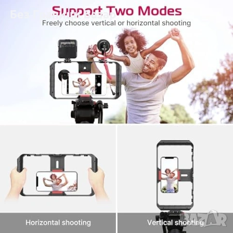 Нова Клетка стабилизатор за смартфон 3 cold shoe 2x 1/4” резба статив, снимка 4 - Чанти, стативи, аксесоари - 53744442