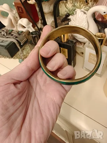 Масивна руска гривна месинг и естествен малахит, снимка 5 - Гривни - 49743936