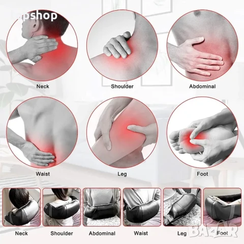 НОВ електрически масажор за врат, рамена и гръб с 16 масажни топки, регулируеми 3 скорости, снимка 9 - Масажори - 50493158