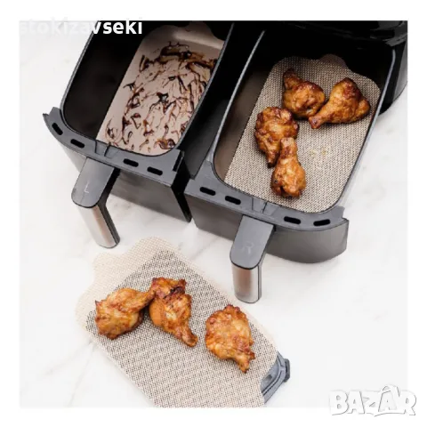 Подложка за Air Fryer двоен, 2ком. с по 2бр. NoStik, 25.6x14.8см.\25.8x14.3см., Правоъгълнa  до 260°, снимка 1