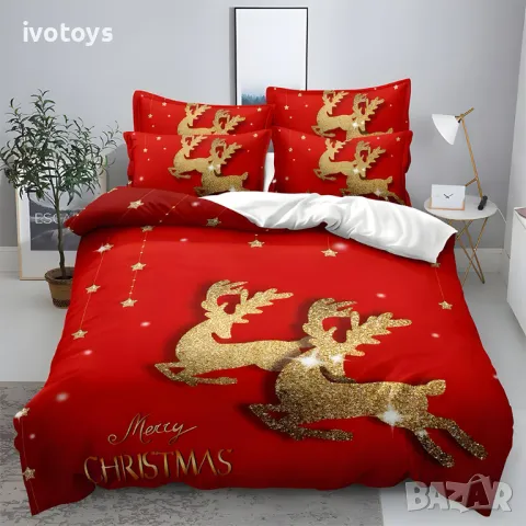 Двулицев коледен спален комплект (Реално изображение), 6 части - Модел WS17205, снимка 1