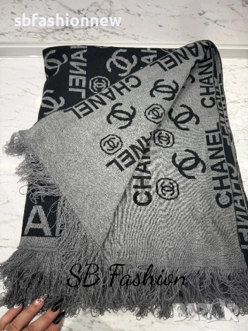Chanel плътен шал сиво/черен, снимка 2 - Шалове - 52820786
