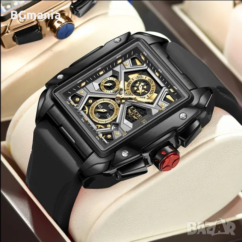 Мъжки часовник 8981с1 Lige силиконова каишка черен, снимка 2 - Мъжки - 44603463