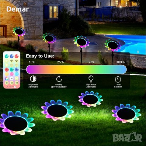 2 броя Соларни цветни лампи цветя за градина, езеро, басейн 8 режима, снимка 6 - Соларни лампи - 41940666