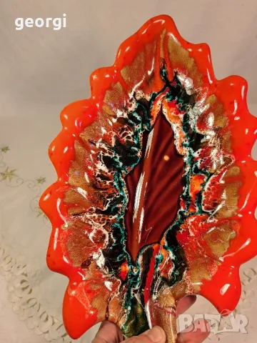 френско керамично плато листо Vallauris  6/5, снимка 5 - Декорация за дома - 49318267