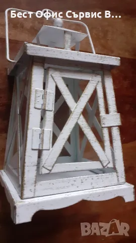фенер метален ретро антикварен, за свещ кандило или други, метал и стъкло, бял, снимка 5 - Антикварни и старинни предмети - 48658478