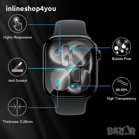 3D Скрийн Протектор за Apple Watch Series 11 - 42mm и 46mm, снимка 6 - Смарт гривни - 52554239