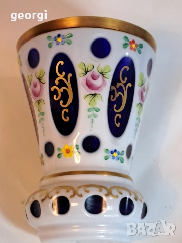 ваза Bohemia цветно стъкло с позлата , снимка 3 - Вази - 51941737