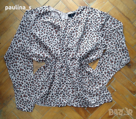 Дизайнерска блуза в леопардова шарка "ellos"® / много голям размер , снимка 1 - Блузи с дълъг ръкав и пуловери - 36237665