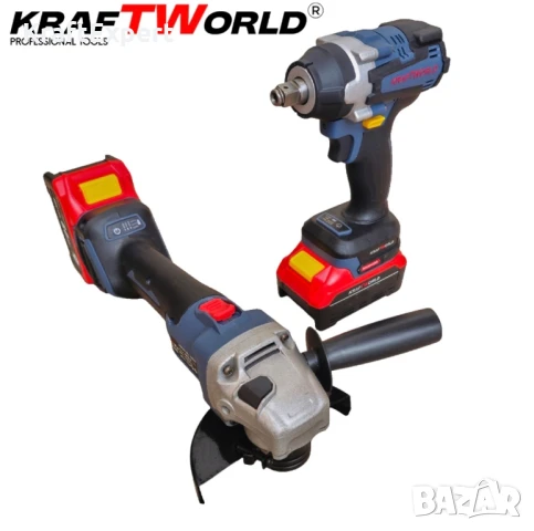 Акумулаторен Комплект Гайковерт и Ъглошлайф125мм Kraftworld, снимка 2 - Други инструменти - 50482866