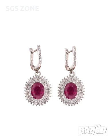 сребърни обеци с рубин