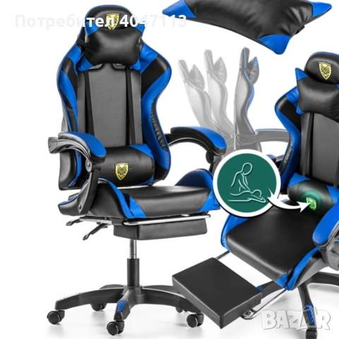 copy of Геймърски стол с регулируема височина, лумбална възглавница и метална основа, снимка 5 - Столове - 53270204