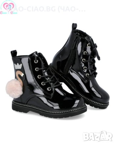 №23-36, Уникални детски боти за момиче в черен цвят с ФЛАМИНГО на Bubble Kids, снимка 2 - Детски боти и ботуши - 42339415