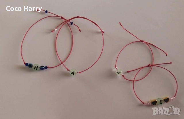 Гривна със светеща буква,червен конец,ръчно изработена, снимка 3 - Гривни - 52875633