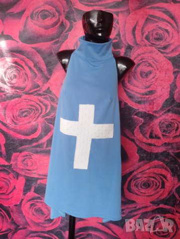 Светло синя А-симетрична туника с бял Кръст Л, снимка 5 - Туники - 41354522