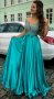 Бална рокля от сатен с деколте от ръчно шита дантела, снимка 1 - Рокли - 41936675