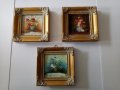 Сет от 3 броя Стари Малки Картини (Масло Върху Дърво) Ръчно Рисувани Внос от Нидерландия