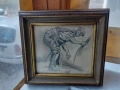 Стара картина рисунка подпис хубава дървена рамка, снимка 1