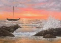 Морски залез и лодка маслена картина , снимка 2