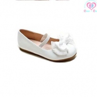 Официални обувки - балеринки за момиче, бели с панделка DOREMI, снимка 1 - Детски обувки - 36309702