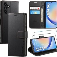 Нов кожен калъф кейс за телефон/Samsung Galaxy A34 2 броя Tempered Glass протектор за екран Самсунг, снимка 1 - Калъфи, кейсове - 41115700