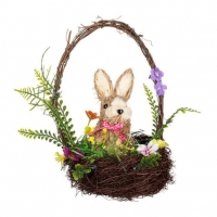Великденска декоративна кошница, Заек с цветя, снимка 1 - Декорация за дома - 36033931