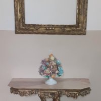 Страхотен бароков комплект дървена конзолна масичка с рамка, снимка 2 - Антикварни и старинни предмети - 44148862