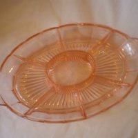 Арт Деко Стъклена чиния за ордъовар розов  цвят, снимка 2 - Други ценни предмети - 41335137
