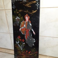 Уникална японска лакова картина пано с интарзия от седеф, снимка 2 - Антикварни и старинни предмети - 44164973