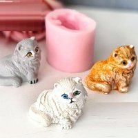 3D коте котка пухкава силиконов молд форма фондан гипс, снимка 1 - Форми - 40488632