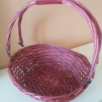 Плетена розова кошница, снимка 1 - Декорация за дома - 41999295