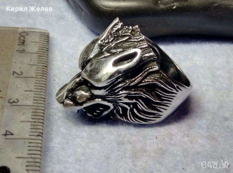 ФИГУРАЛЕН КОЛЕКЦИОНЕРСКИ АРТ ПРЪСТЕН ВЪЛК от НИКЕЛИРАНА БЛАГОРОДНА НЕРЪЖДАЕМА СТОМАНА 25161, снимка 1