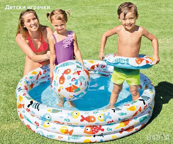Надуваем детски басейн Intex, с топка и пояс,132 x 28см, Ананас/Рибки, комплект , снимка 1